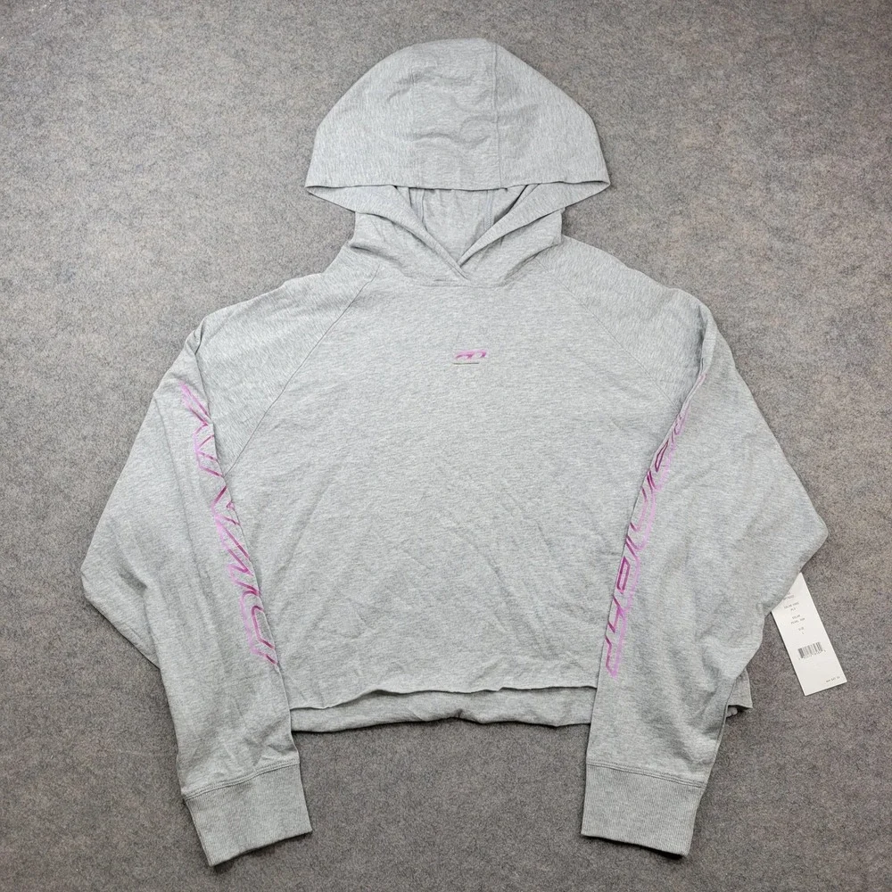 DKNY Sport Hoodie Womens Large‎ Gray Cropped Lightweight Graphic Print Sleeve
